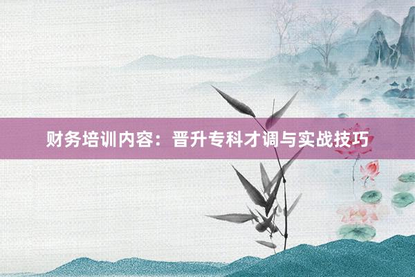 财务培训内容：晋升专科才调与实战技巧